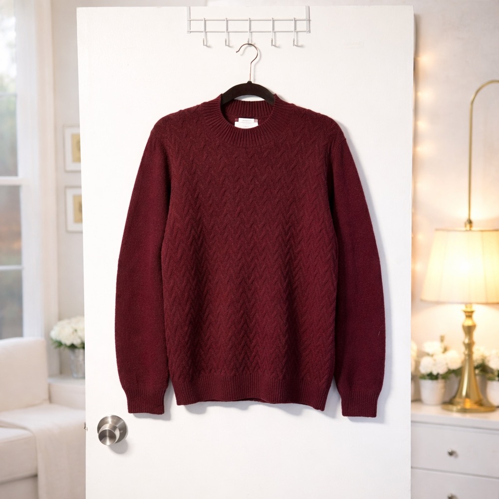 ✨ Joseph Abboud Men’s XXL Burgundy Wool Blend Crewneck Cable Knit Sweater